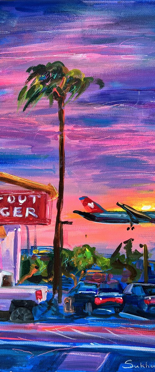 LA Cityscape with Plane by Victoria Sukhasyan