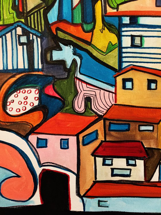 An italian landscape - original acrylic on canvas 50 x 65 cm / 20' x 25 inches / pop abstraction landscape