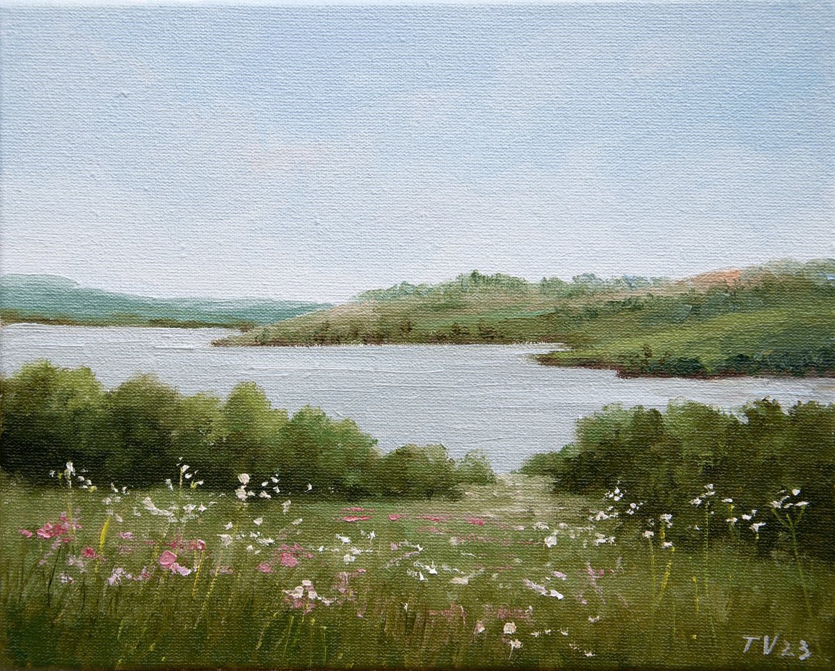 River landscape. Oil painting. 8 x 10in. by Tetiana Vysochynska