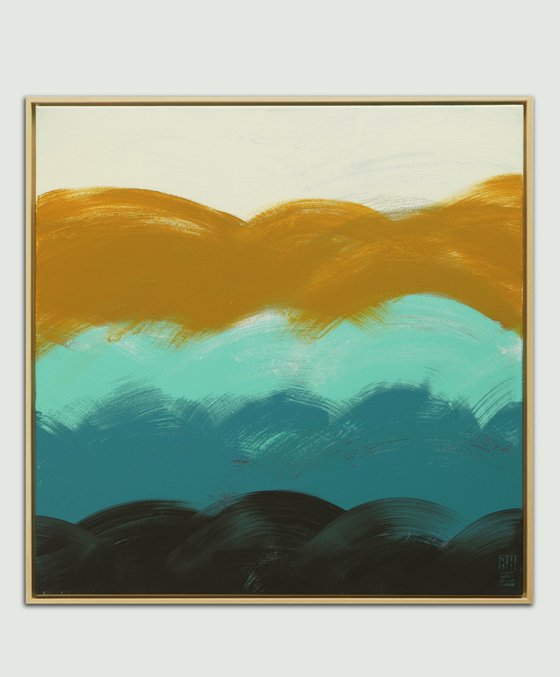 Original Square Painting - The Wave - (incl. natural floating frame) - 29J