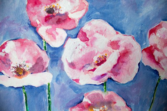 Poppies - Mixed media flowers painting