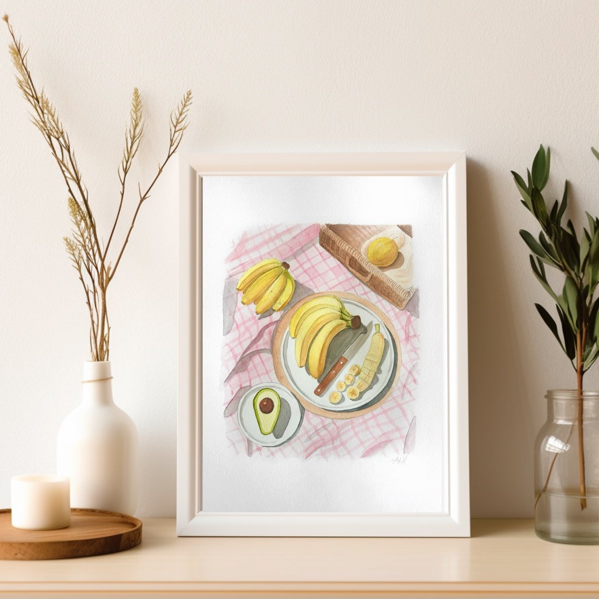 Impressionistic Still Life Watercolour By Amelia Taylor, 8 X 12, Banana Picnic, Original Artwork