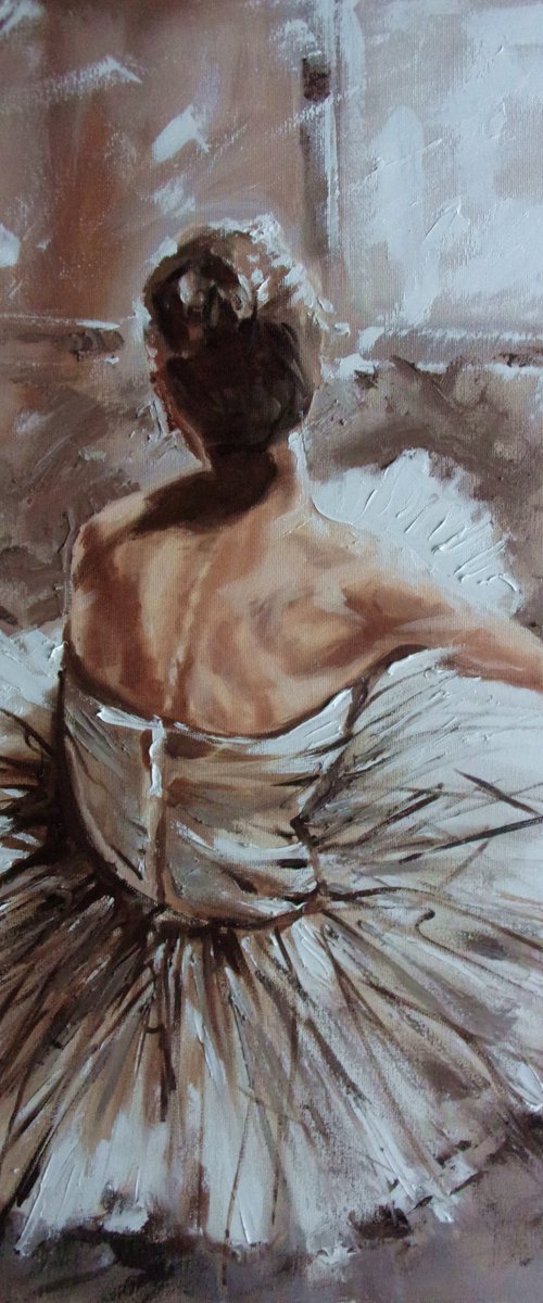 " DECEMBER LIGHT ... "- ballerina liGHt ballet ORIGINAL OIL PAINTING, GIFT, PALETTE KNIFE by Monika Luniak