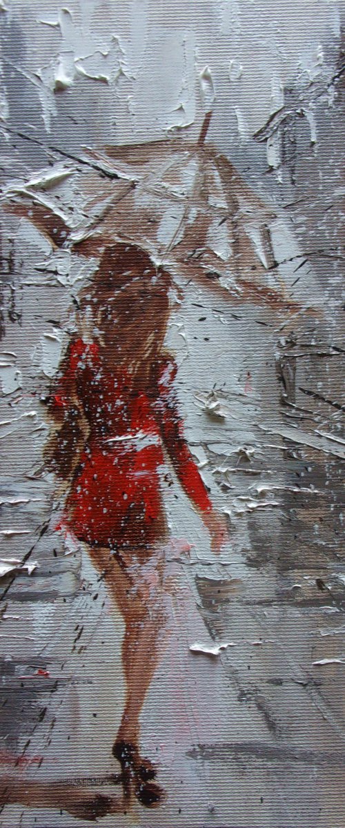 " HURRY ... "   street spring summer original painting CITY palette knife GIFT by Monika Luniak