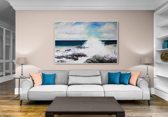 Magic ocean splashes. Original oil painting on canvas