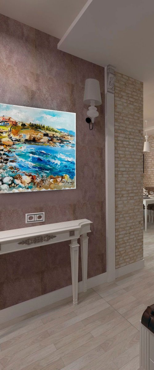 Sea oil painting, Seascape canvas art, Ocean wall Art, Bedroom Wall Art, Italy Art by Annet Loginova