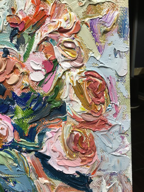 Pink Roses on Blue Vase