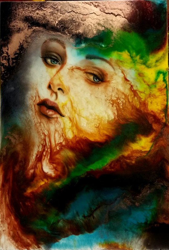 "Wild passion", contenporary resin painting on  board, 53x78x1,2cm, ready to hang