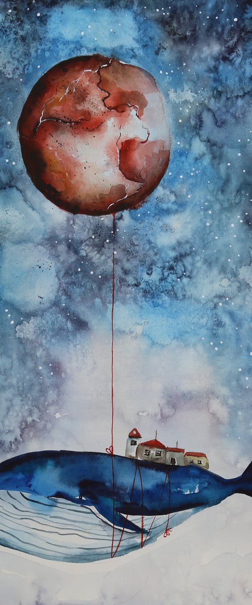 Whale and Red Moon by Evgenia Smirnova