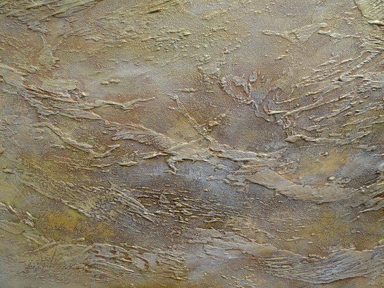 GOLDEN WAVES. Large Abstract Painting with Texture in Beige, Gold, Bronze Neutral Colors. Contemporary Art