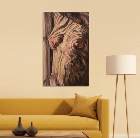 TORSO - Nude art, original painting, oil on canvas, brown, female body, love, figure, interior art home decor, gift for him