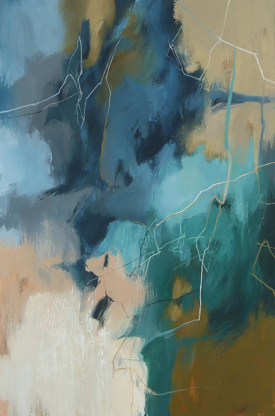 "Consonance 3" Teal blue abstract acrylic art