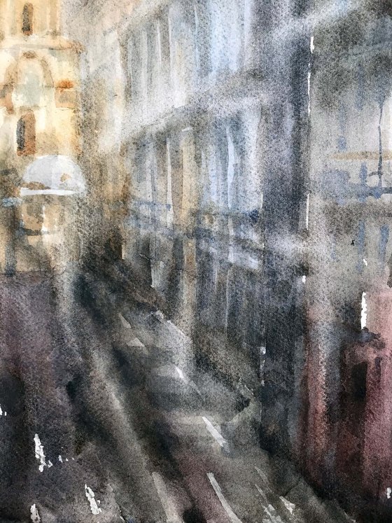 Spring street. one of the kind, original painting, watercolour.