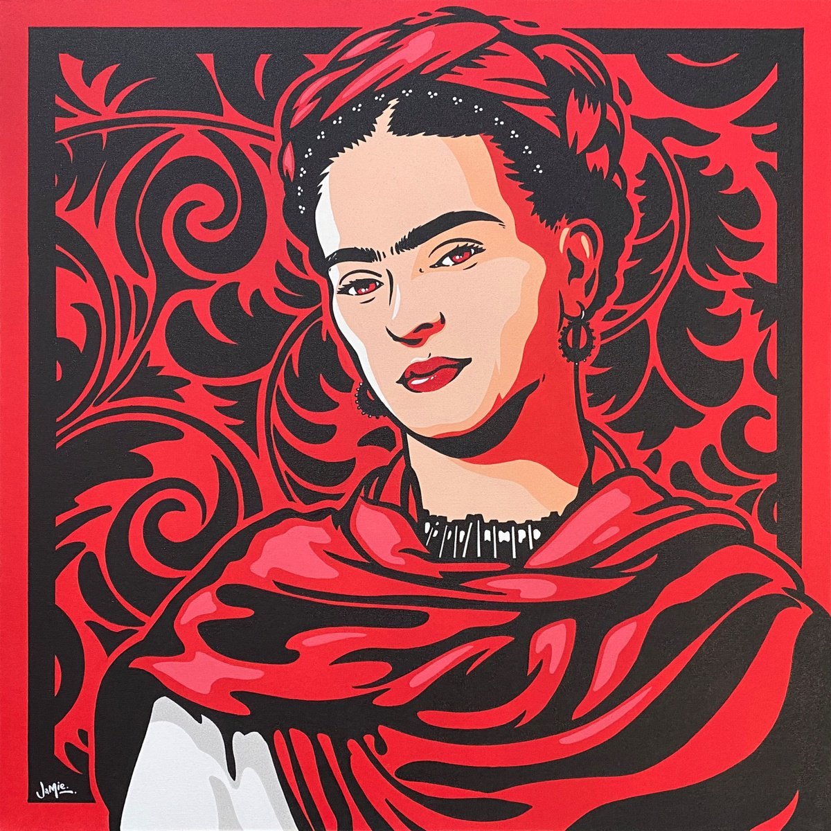 Urban And Pop Portrait Acrylic Painting By Jamie Lee, 28 X 28, Frida Kahlo, Original Artwork