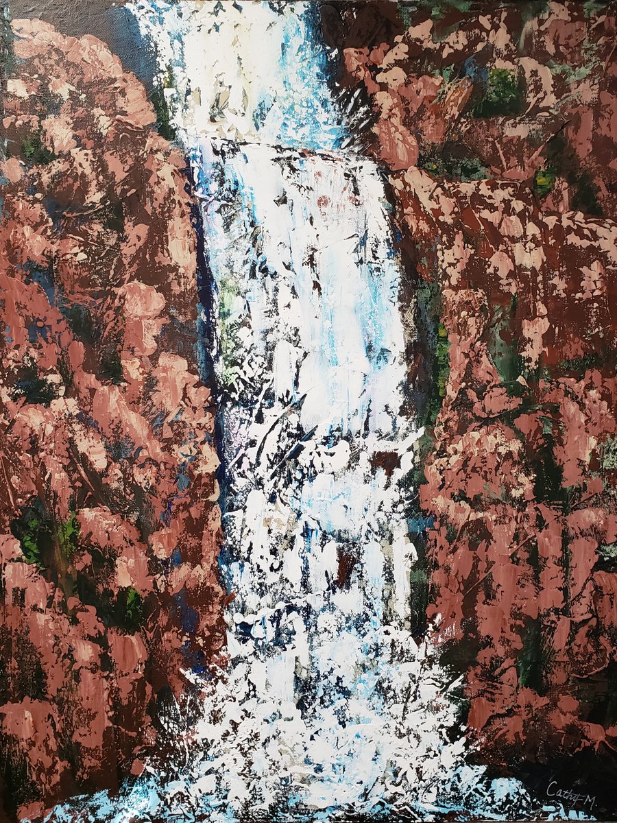Organic Landscape Acrylic Painting By Cathy Maiorano, 24 X 30, The Falls, Original Artwork