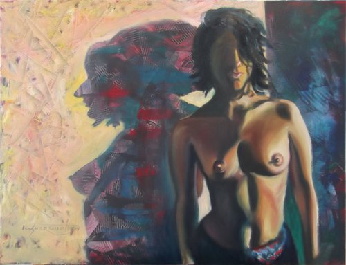NUDE YOUNG WOMAN IN TWILIGHT, EROTIC Impressionist Oil Painting on Panel by Ion Sheremet