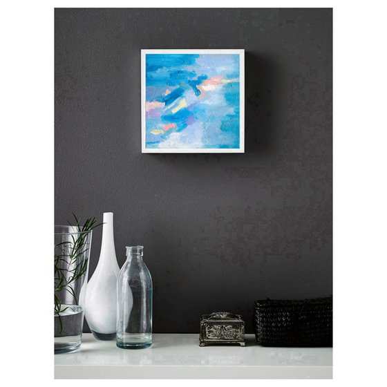 Abstract N 3, Abstract Painting Small Original Art Blue Grey White Artwork Geometric Wall Art 10 by 10