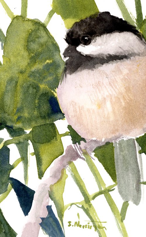 Chickadee in the forest by Suren Nersisyan