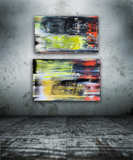 "We Burn Clean" - Save As A Series - Original PMS Large Abstract Diptych Acrylic Paintings On Hand Stretched Canvas - 30" x 34"