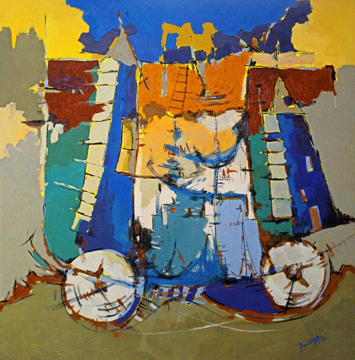 Abstract Oil Painting By Artyom Basenci, 39 X 39, Abstract Journeys, Original Artwork