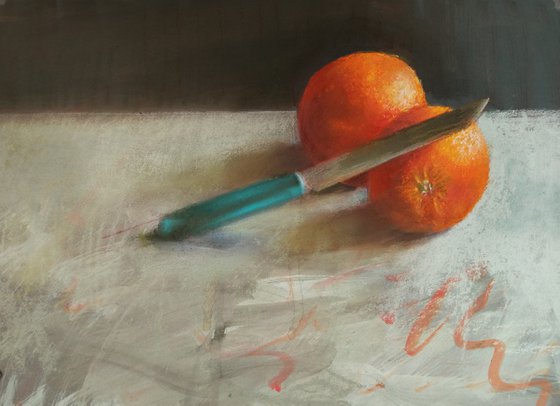 Blue Handled Knife and Oranges