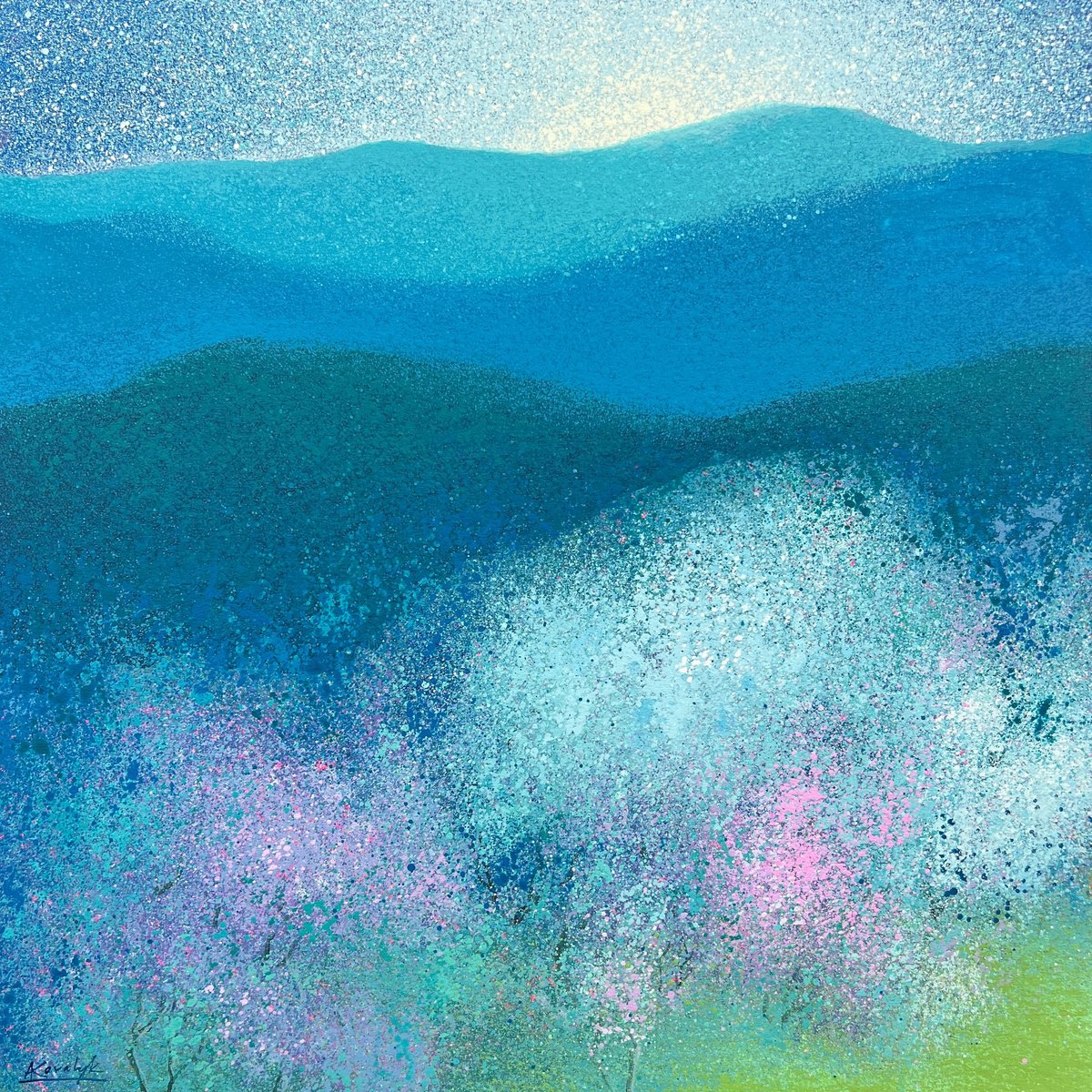 Impressionistic Landscape Acrylic Painting By Andrii Kovalyk, 28 X 28, Awakening #3, Original Artwork