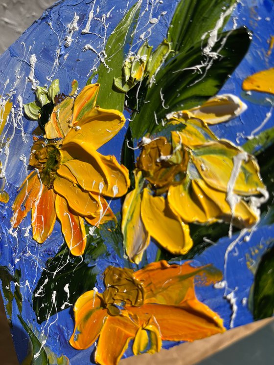 Rudbeckia Painting Floral Original Art Daisy Oil Impasto Artwork Flowers Home Wall Art 6 by 6" by Halyna Kirichenko