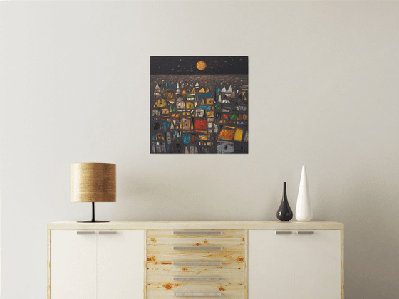 Golden Moon Above City