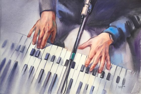 Musician. Pianist, hands of a musician. Piano player art