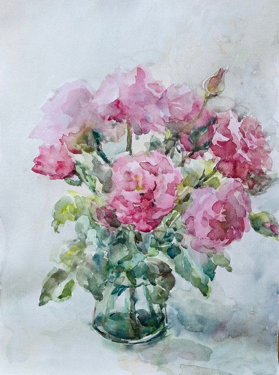 Roses in vase. 14x19 in.