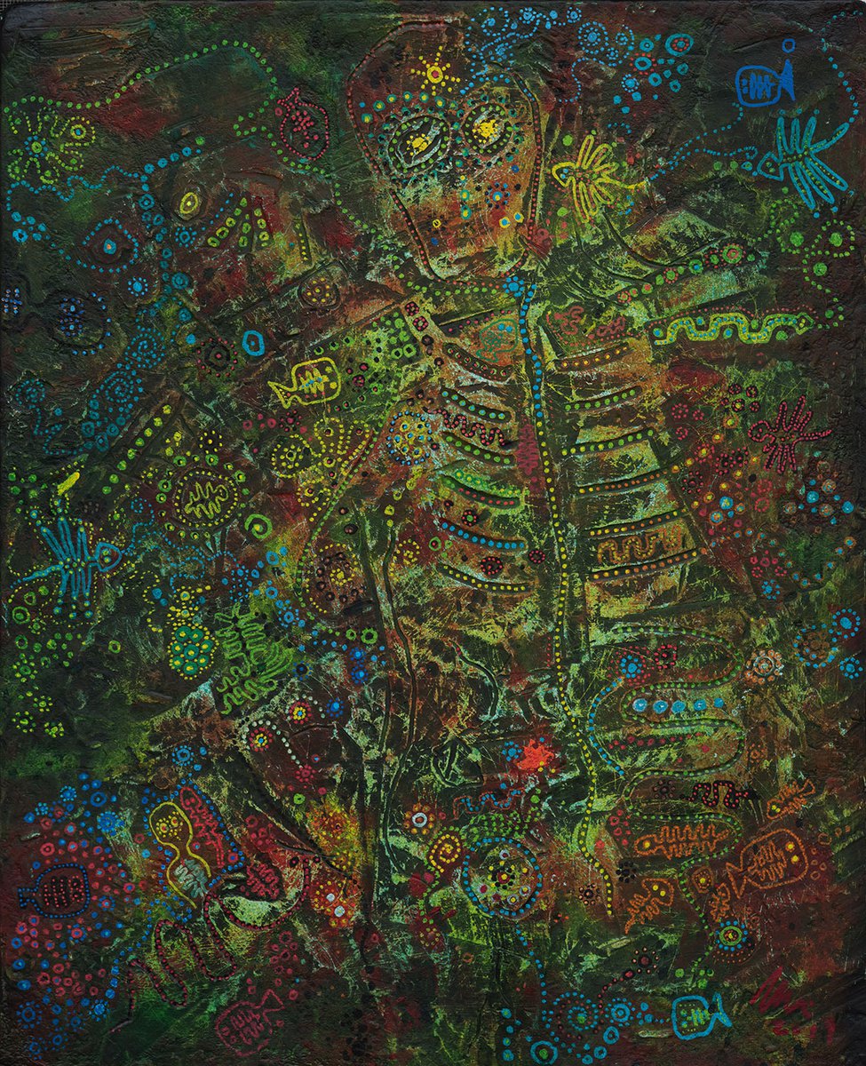 Organic Animal Painting By Peter Zelei, 16 X 20", God Of Life, Original Artwork