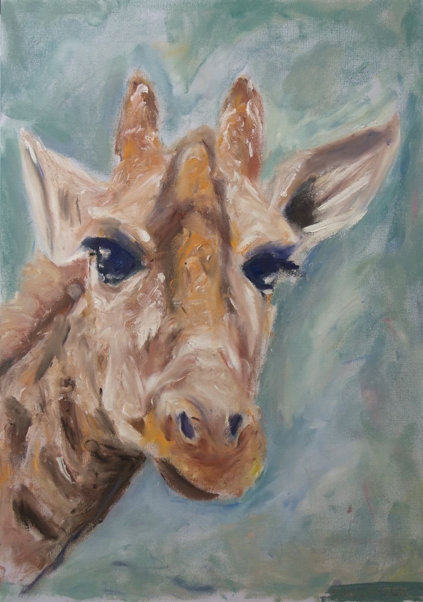 Giraffe - 16x12 Painting - Giraffe Painting - Wildlife Painting - yellow painting by Ryan Louder