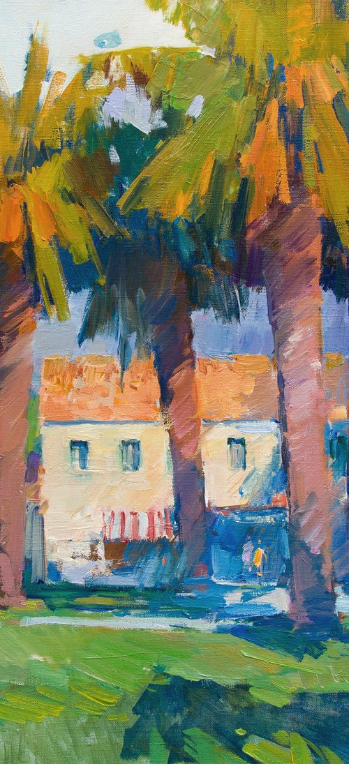 Cafe under palms. Morning by Aleksandr Kryushyn