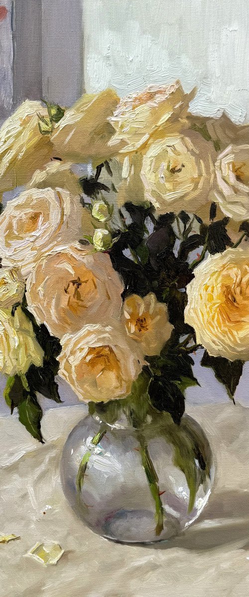 Yellow Roses Still life by Evgeniia Mekhova