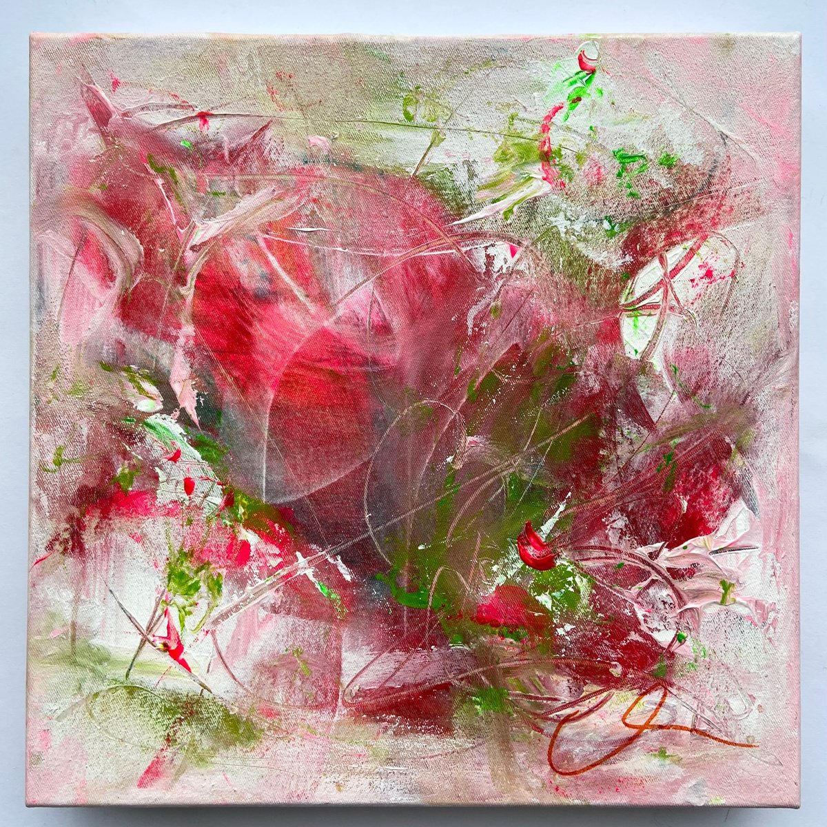 Impressionistic Botanical Acrylic Painting By Maria Bevilacqua-Fischer, 12 X 12", Love Letter No. 2, Original Artwork