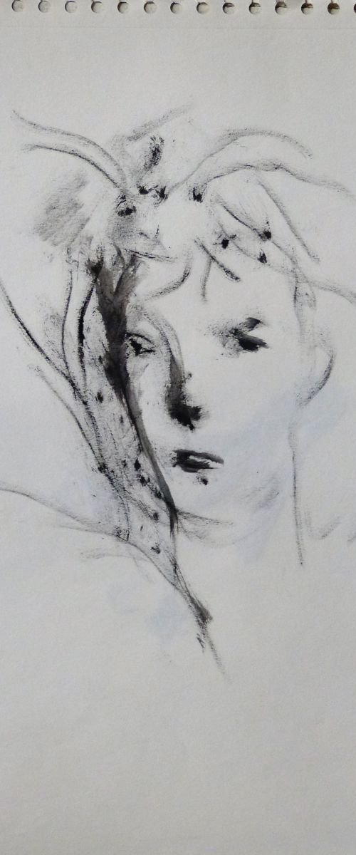 Woman's face 3 - ink drawing 29x41 cm by Frederic Belaubre
