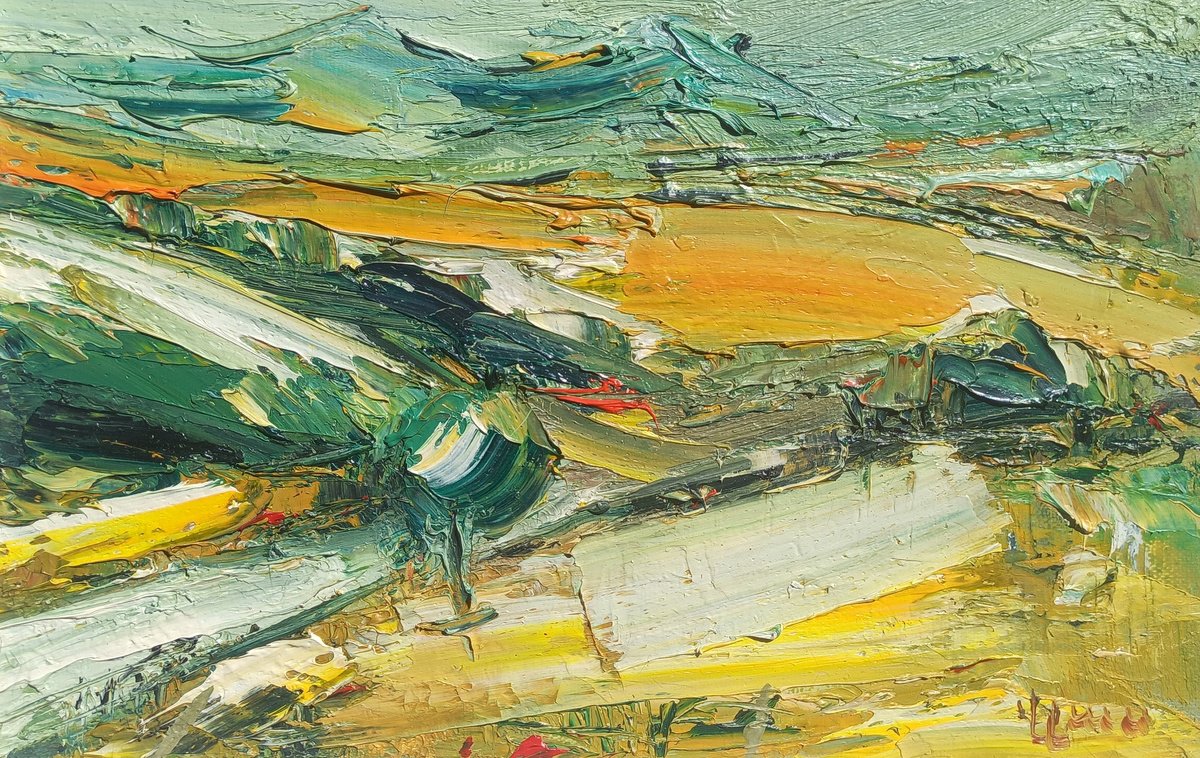 Abstract Landscape Oil Painting By Vlas Ayvazyan, 12 X 8", Autumnal Impressions, Original Artwork