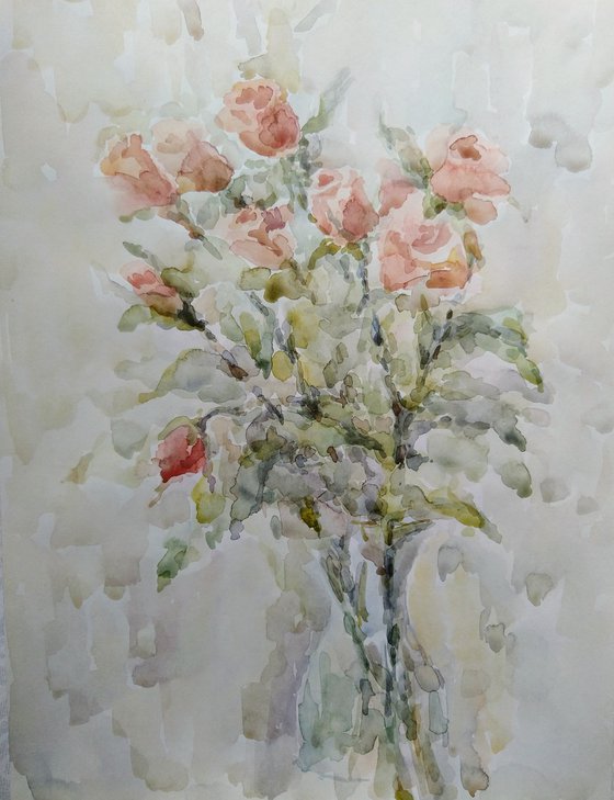 Bouquet of roses. Original watercolour painting.