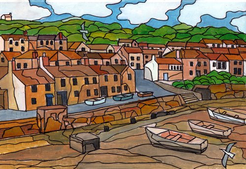 Mousehole harbour, low tide by Tim Treagust