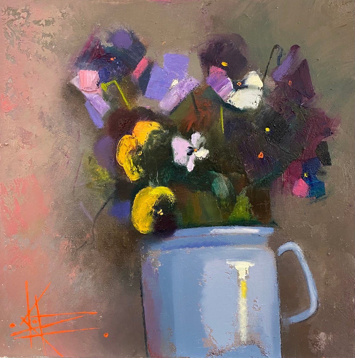 Impressionistic Botanical Oil Painting By Oksana Kornienko, 10 X 10", Evening Violet, Original Artwork