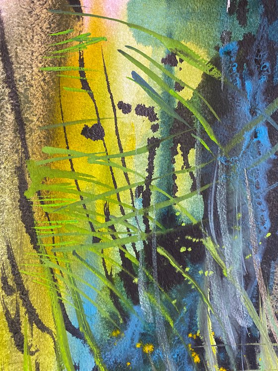 Reeds on the river. Painting from nature