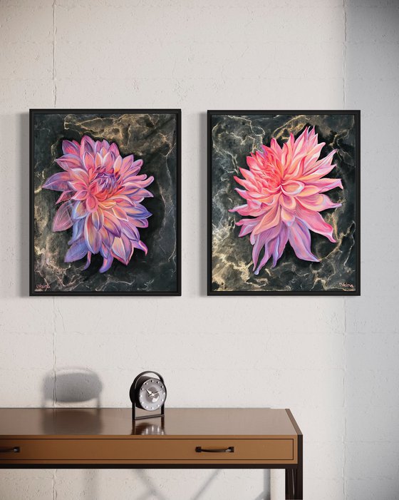 Shining Dahlias Diptych