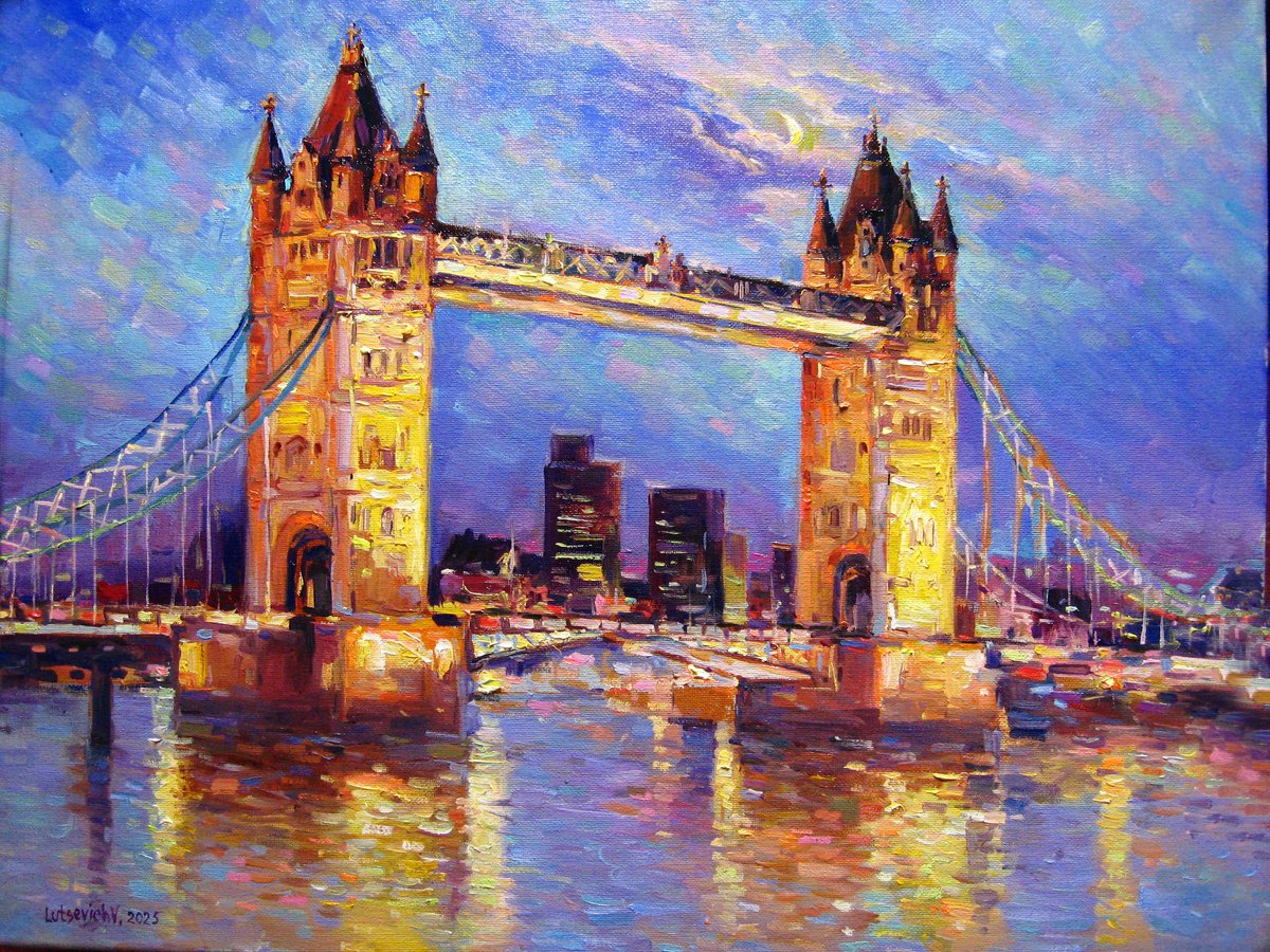 Impressionistic Cityscapes Oil Painting By Vladimir Lutsevich, 20 X 16", Tower Bridge. London, Original Artwork
