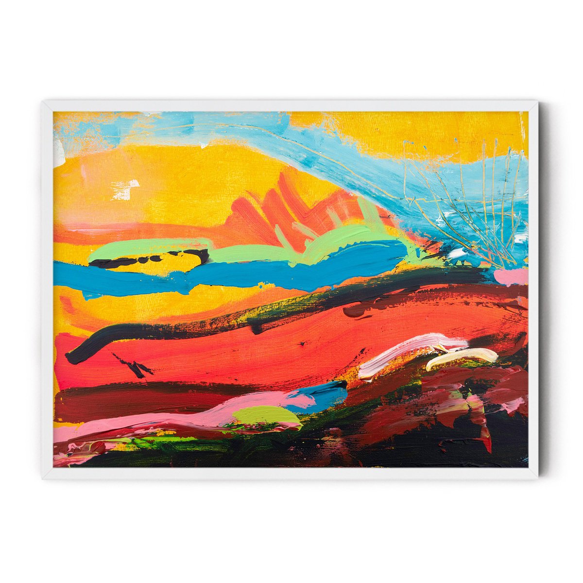 Expressive Landscape Acrylic Painting By Suzie Cumming, 16 X 12", Hot Orange Fields, Original Artwork