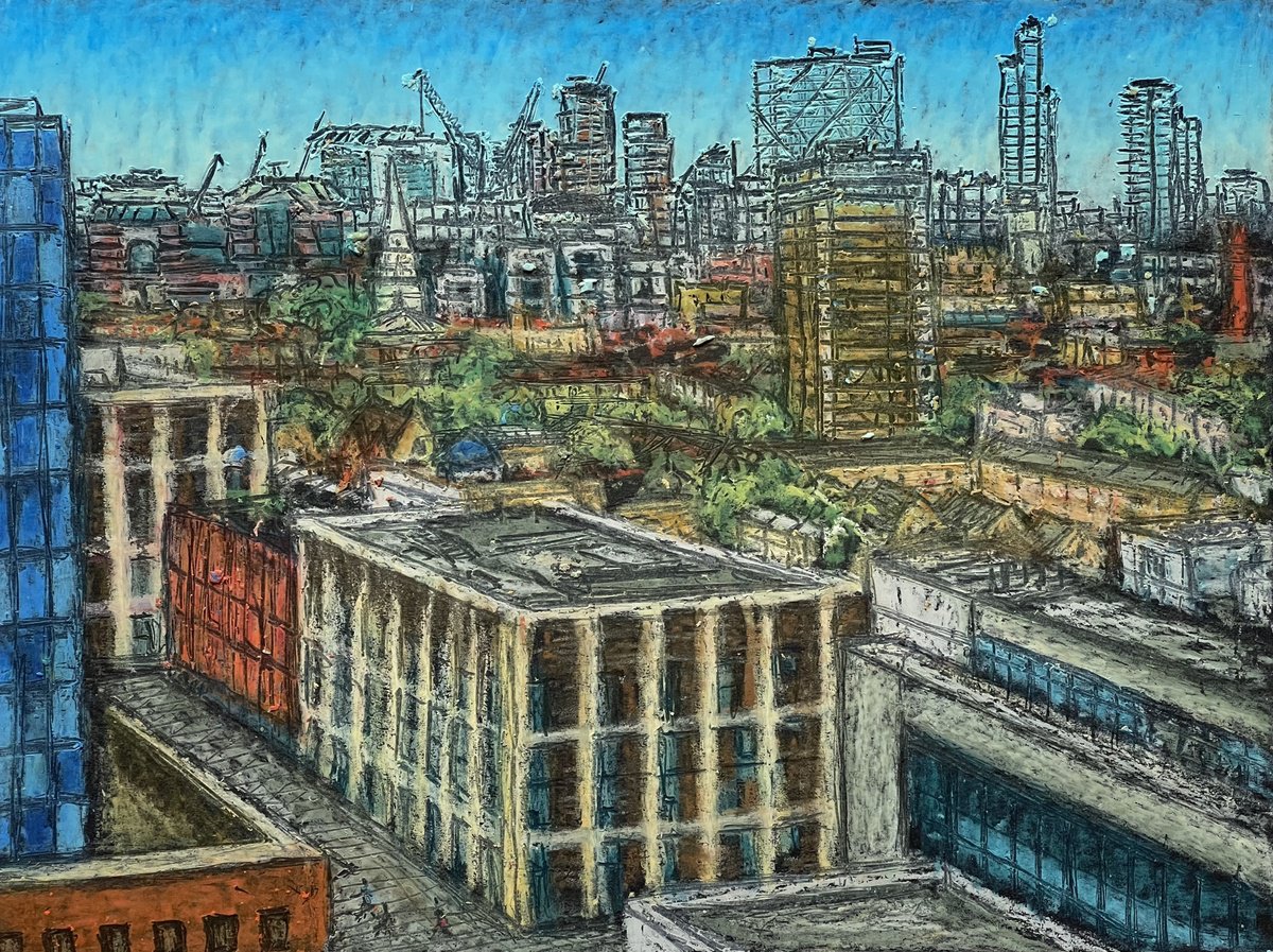 Expressive Cityscapes Pastel Drawing By David Lloyd, 8 X 6, Whitechapel, Original Artwork