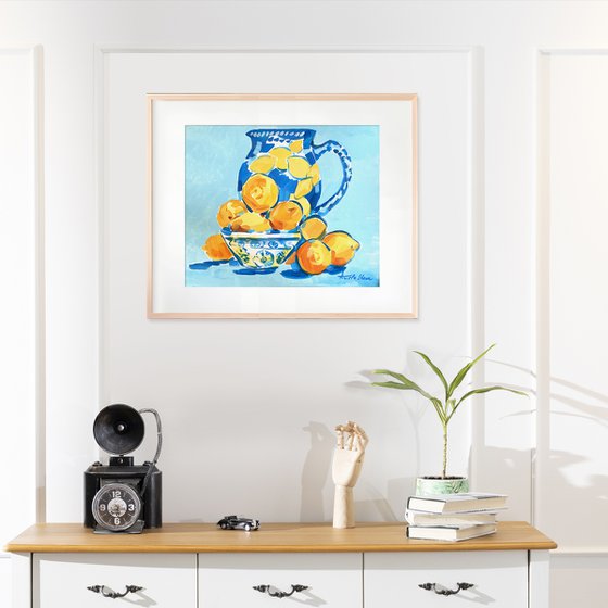 Blue Still Life With Lemons