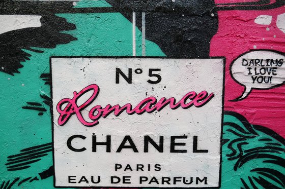 Chanel Fluro Romance 120cm x 150cm Chanel Perfume Bottle Concrete Urban Pop Art With Etched Frame