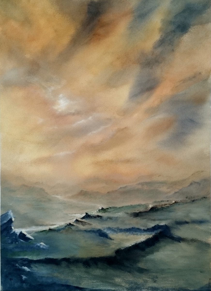 Impressionistic Landscape Oil Painting By Alan Harris, 21 X 30, Highland View, Original Artwork