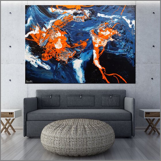 Naked Oranges 140cm x 100cm Blue Orange Textured Abstract Art