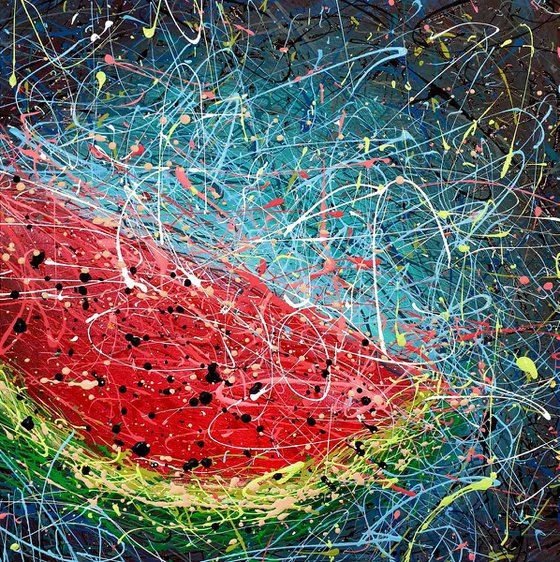 Fruit abstract painting Jackson Pollock style Coconut art Watermelon Strawberry Fruit Sweet Summer painting